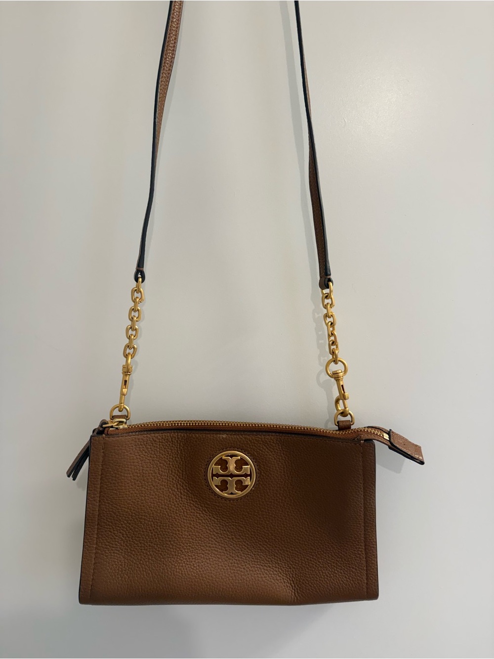 Tory Burch Brown Leather Crossbody with Gold Logo